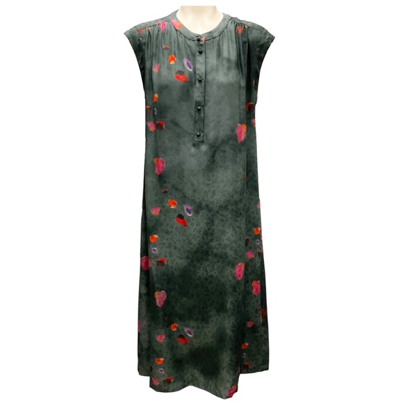 RAQUEL ALLEGRA DARK GREY MULTI HANDMADE SILK JACQUARD MIDI DRESS - Picture 1 of 5